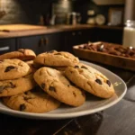 Cookies Subway recette fraîchement cuits sur une grille de refroidissement, dorés et garnis de pépites de chocolat fondantes.