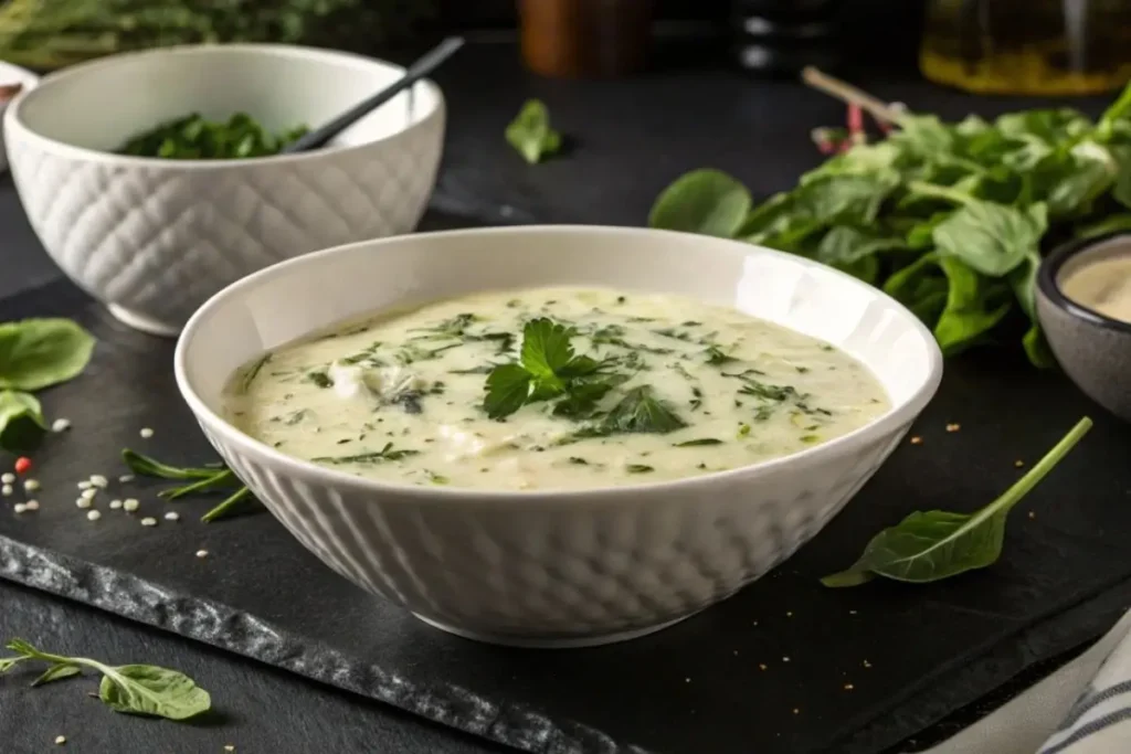 Ingrédients frais pour une sauce à l'oseille : oseille, beurre, crème