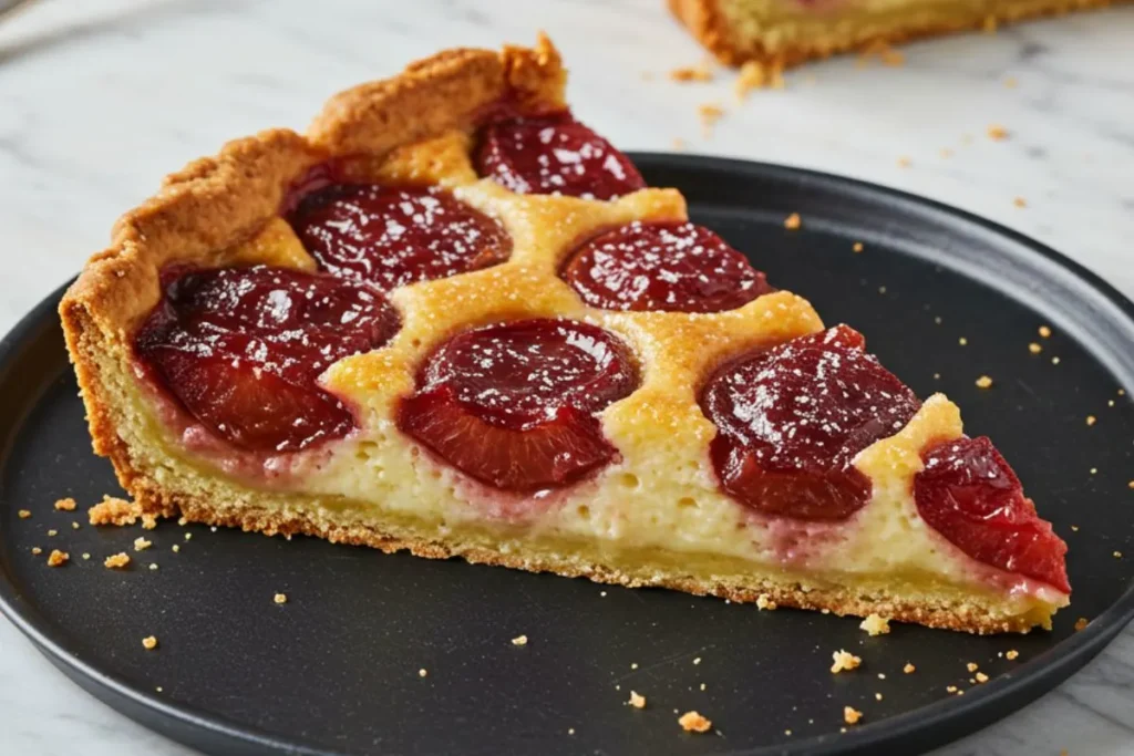 tarte aux abricots française avec des moitiés d'abricots orange doré disposées en cercles sur une crème pâtissière à la vanille