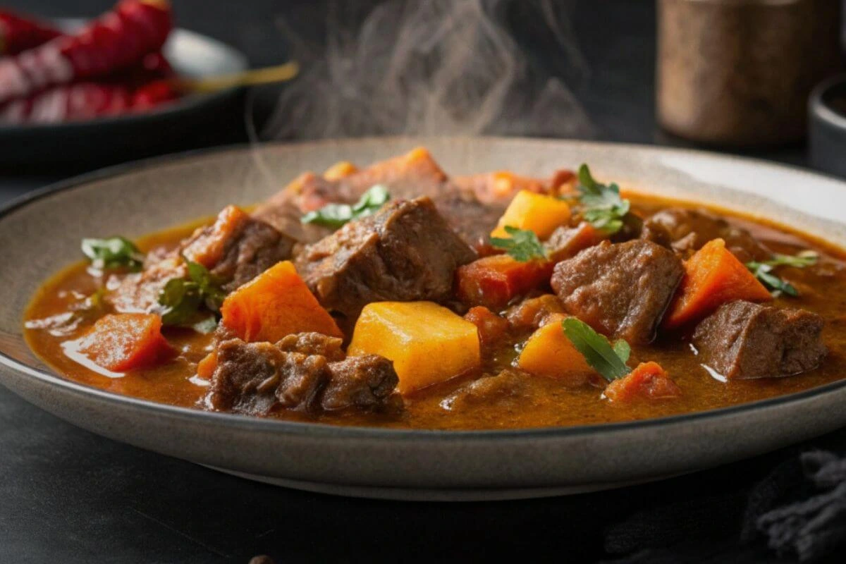 Plat de joue de bœuf en daube accompagné de pommes de terre vapeur.