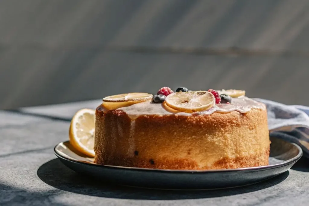 Gâteau citron yaourt healthy, à la farine complète et au sucre de coco, parfait pour un goûter équilibré.