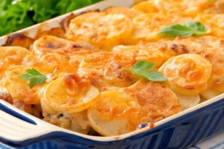 Close-up d'un gratin de pomme de terre et carotte crémeux