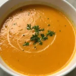 soupe de carottes servie dans un bol sur une table moderne
