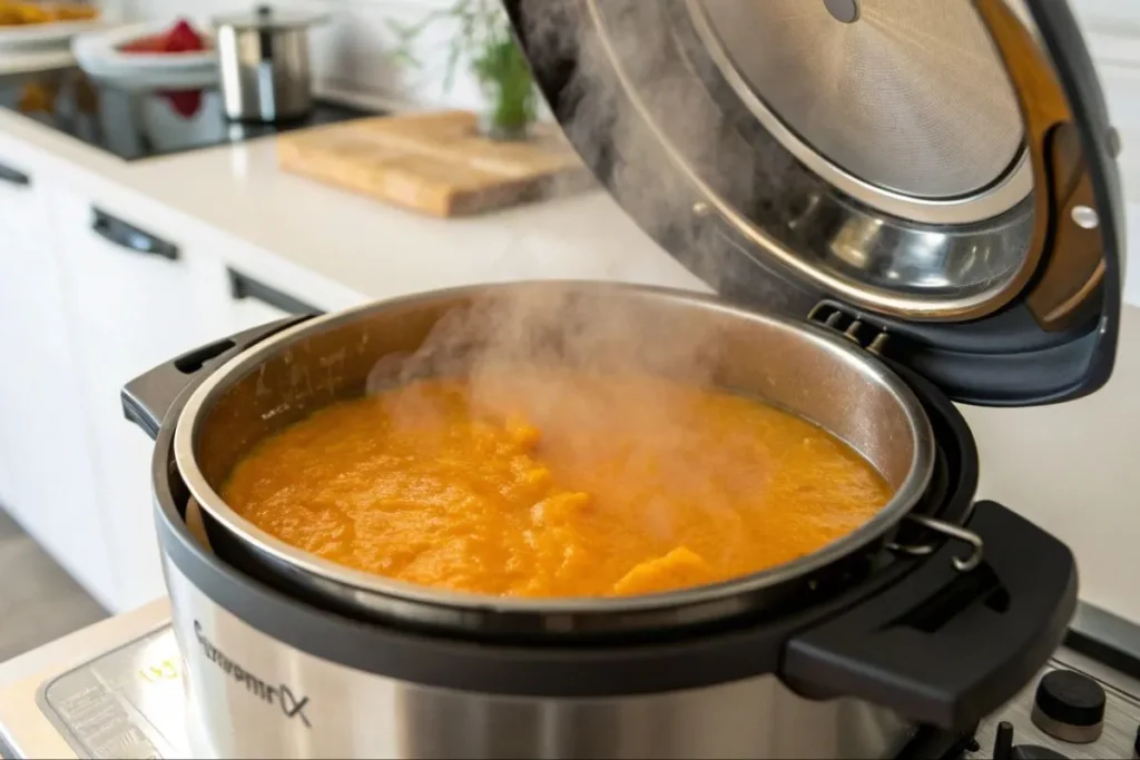 potimarron en cuisson dans le bol du Thermomix