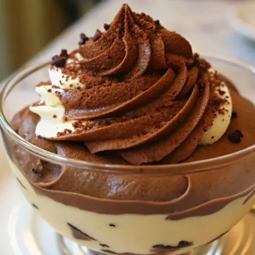 mousse au chocolat et mascarpone servie dans une verrine.