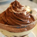 mousse au chocolat et mascarpone servie dans une verrine.
