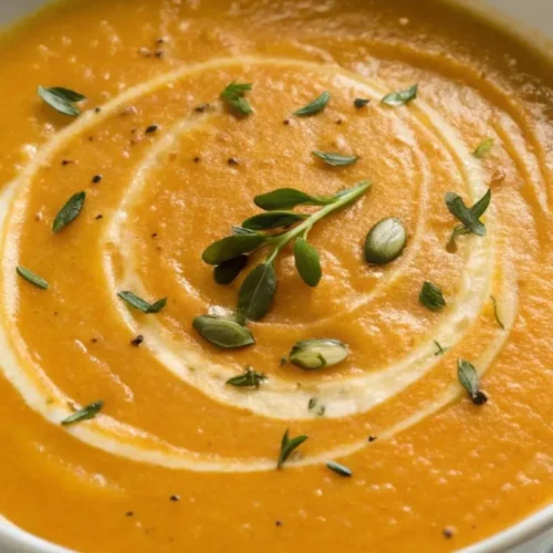 velouté de potimarron au Thermomix servi dans un bol blanc