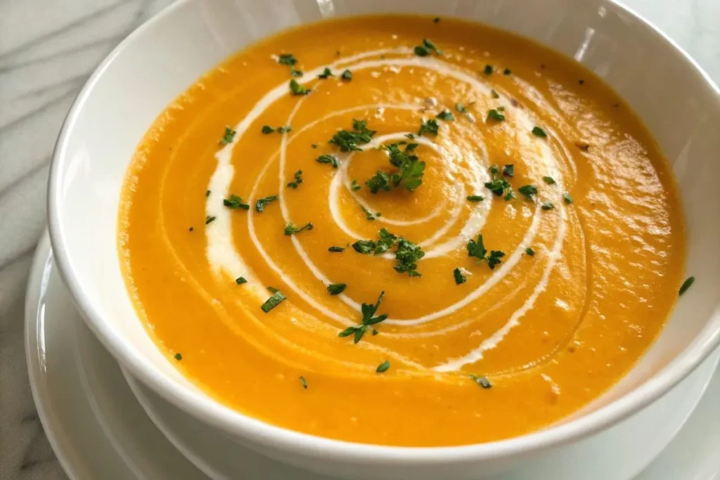 velouté de potimarron au Thermomix servi dans un bol blanc