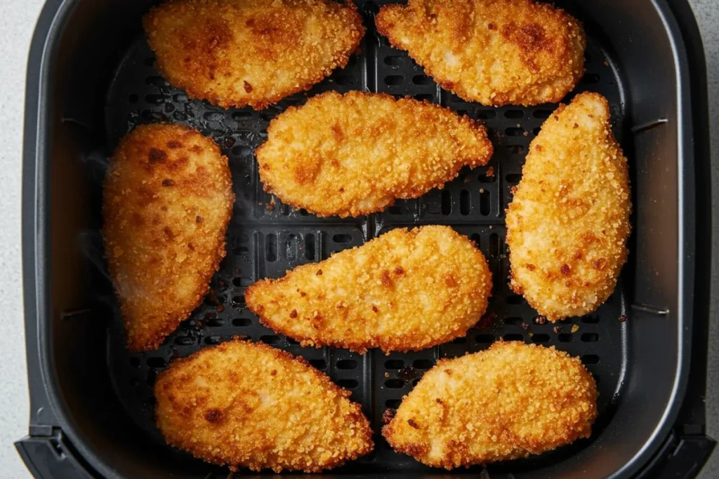 cordon bleu poulet air fryer doré cuisant, panure croustillante développant couleur parfaite, cuisson moderne sans huile